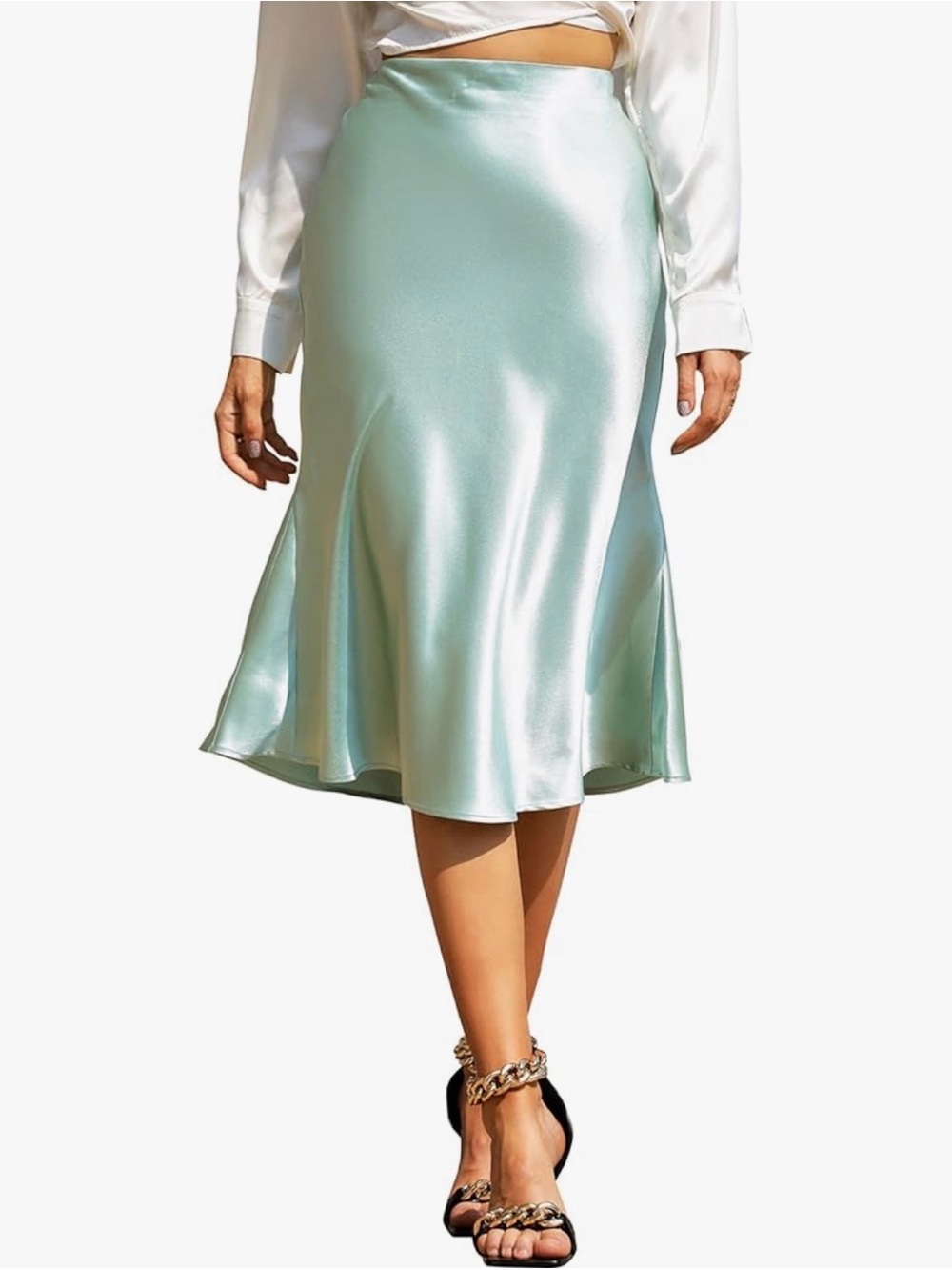 35. ALCEA ROSEA | Womens Silky Satin Midi Skirt | M